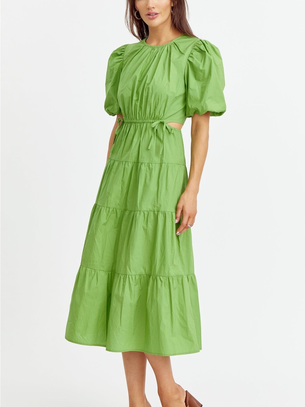 Adelyn Rae Jenna Cut Out Tiered Poplin Midi Dress SZ L